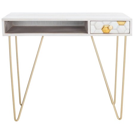 Safavieh Raveena Desk - White Wash, Mixed White Wash & Brass DSK9002C